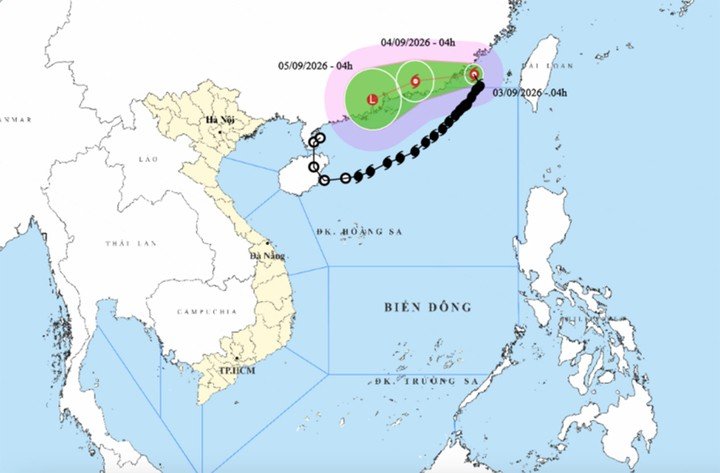 Bản đồ dự báo đường đi, khu vực ảnh hưởng của bão Saudel. (Nguồn: NCHMF)