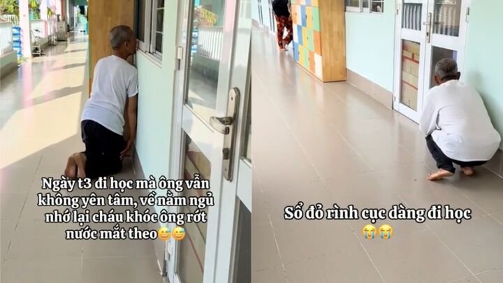 Xem clip, nhiều dân mạng lại nhớ về hồi còn nhỏ được ông bà đưa đến lớp. (Ảnh chụp màn hình)
