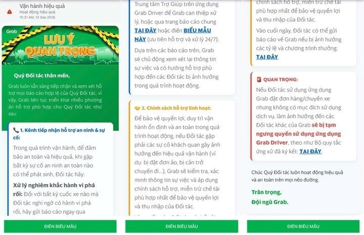 Thông báo hỗ trợ tài xế của Grab. (Ảnh: Grab)