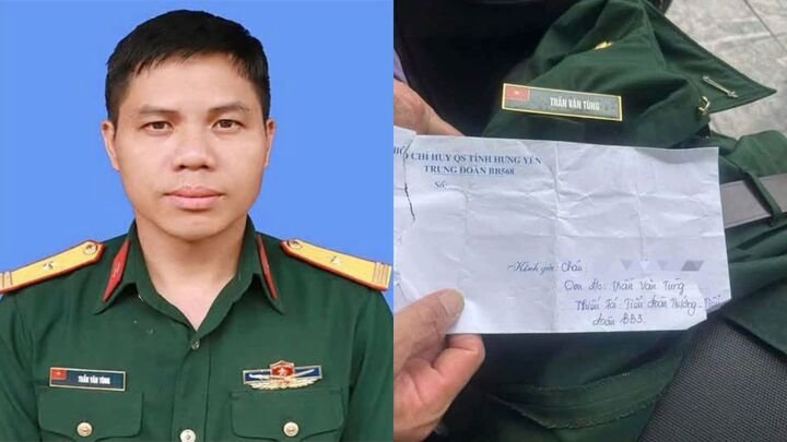 Trung tá Trần Văn Tùng và phong thư khen thưởng học sinh giỏi của con gái.