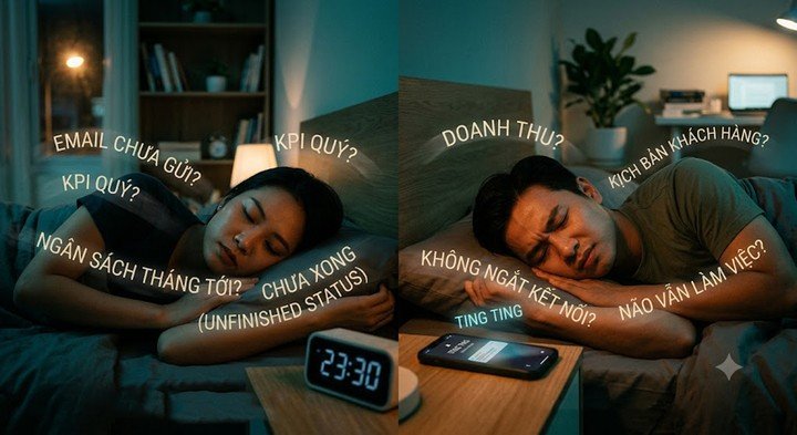 Tắt máy tính lên giường ngủ nhưng não vẫn ‘chạy’ KPI, deadline (Ảnh minh họa)