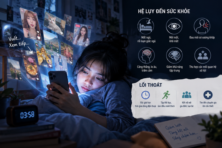 Thức đêm xem video ngắn, người trẻ mất ngủ, giảm tập trung (Ảnh minh họa)