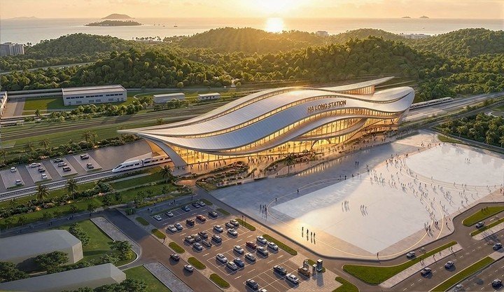 Phối cảnh ga Hạ Long, thuộc tuyến đường sắt tốc độ cao Hà Nội - Quảng Ninh.