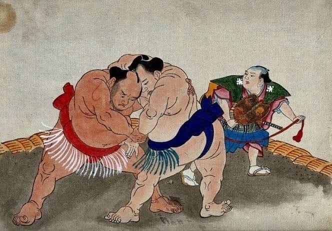 Sumo ban đầu là nghi thức trong các dịp lễ thần linh, theo thời gian trở thành môn thi đấu được nhiều người dân Nhật Bản yêu thích. (Ảnh: History Files)