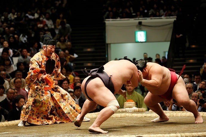 Sumo chuộng những kỹ thuật đẩy, vật trọng tâm thấp để đẩy đối thủ khỏi sân đấu. (Ảnh: iStock)