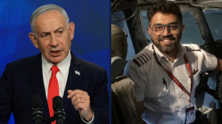 Ông Netanyahu ca ngợi phi công người Ấn Độ Smit Machchhar là anh hùng vì lòng dũng cảm sau vụ tấn công buồng lái của hãng flydubai. (Ảnh: Reuters/X)