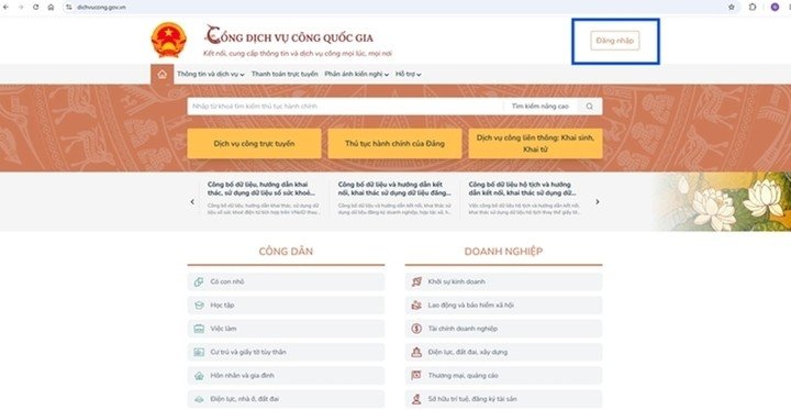 Truy cập Cổng Dịch vụ công Quốc gia. (Ảnh: Hanoi.gov)
