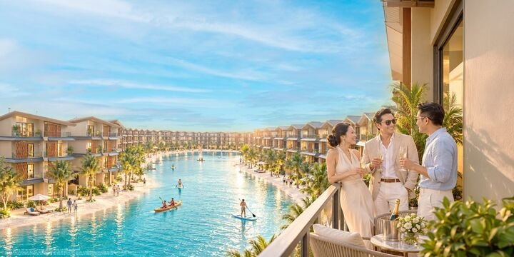 Phố đi bộ ven sông dài 2,5 km tạo không gian kết nối cư dân với dòng khách đến vui chơi, mua sắm và trải nghiệm tại Vũ Yên.
