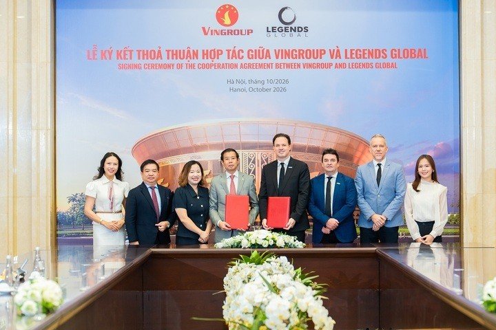 Lễ ký kết thỏa thuận hợp tác giữa Vingroup và Legends Global đánh dấu quan hệ đối tác chiến lược về việc tổ chức và vận hành sân vận động VinFast - Trống Đồng.