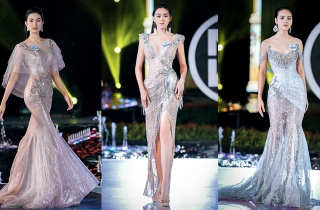 Dàn thí sinh Hoa hậu Thế giới VN catwalk với váy đuôi cá