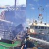 Tàu cá vỏ thép cháy ngùn ngụt trên biển ở Khánh Hòa