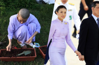 Vợ cũ của vua Thái Lan quét dọn, trồng rau trong chùa