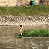 Cô gái mặc nội y bơi sông Hà Nội, leo lên bè thuỷ sinh tạo dáng chụp ảnh