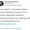 Ngoại trưởng Mỹ Mike Pompeo: Thật tuyệt vời khi được quay lại Hà Nội