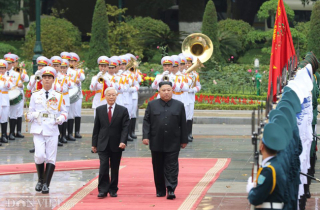 Hình ảnh lễ đón ông Kim Jong-un tại Phủ Chủ tịch