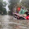 Cây đổ, đường ngập như sông ở Hà Nội sau cơn mưa lớn