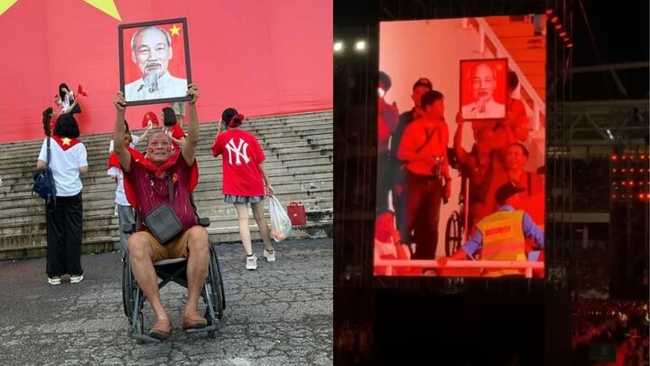 Clip người đàn ông ngồi xe lăn giơ cao ảnh Bác tại Concert Quốc gia gây xúc động