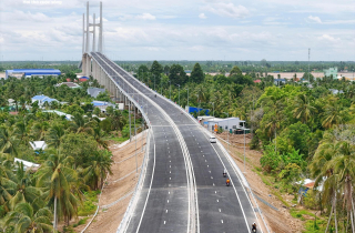 Toàn cảnh cầu Rạch Miễu 2 nối Đồng Tháp - Vĩnh Long trước giờ thông xe