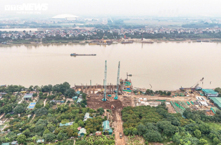 Hiện trạng cầu Tứ Liên vượt sông Hồng sau 7 tháng thi công