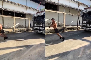 'Thánh Muay' Buakaw 44 tuổi kéo xe tải 10 bánh gây sốt mạng xã hội